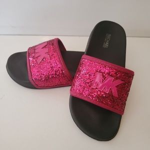 MICHAEL KORS MK SLIDES SLIDE SANDALS PINK/BLACK